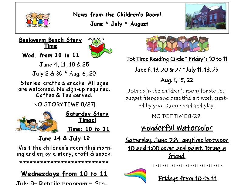 Children's Room Summer 2025 Activities