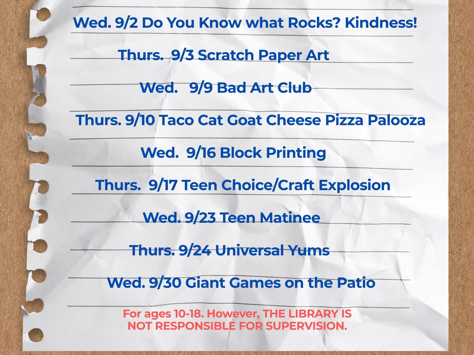 SEPTEMBER EVENTS 2026